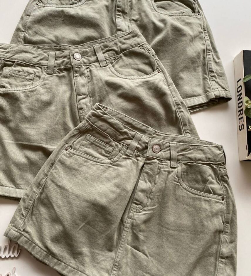Short Saia Feminino Básico com Bolsos Sarja Verde Menta - Fernanda Ramos Store