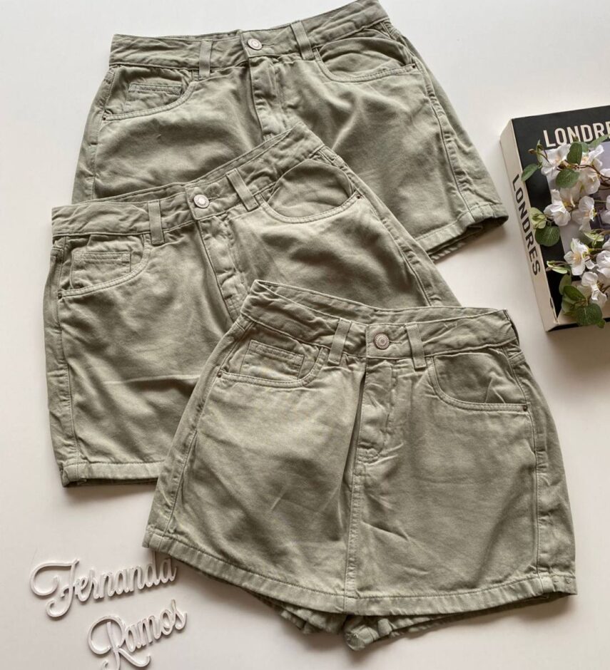 Short Saia Feminino Básico com Bolsos Sarja Verde Menta - Fernanda Ramos Store