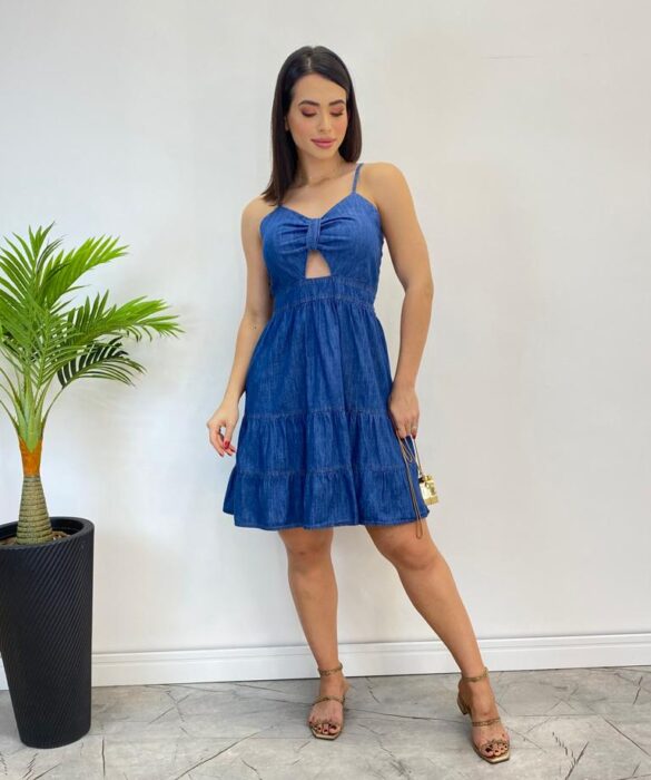 Vestido Curto Jeans Ingrid sem Bojo com Alça Regulável - Fernanda Ramos Store