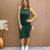 Vestido Curto sem Bojo Natalia Canelado com Fenda Verde Militar - Fernanda Ramos Store