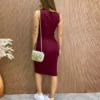 Vestido Curto sem Bojo Natalia Canelado com Fenda Vinho - Fernanda Ramos Store