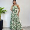 Vestido Longo Bia com Bojo Detalhe em Babado Estampado Verde - Fernanda Ramos Store