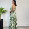 Vestido Longo Bia com Bojo Detalhe em Babado Estampado Verde - Fernanda Ramos Store