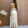 Vestido Longo com Bojo Alça Regulável Detalhe em Guipir Bege - Fernanda Ramos Store