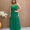 Vestido Longo com Bojo Alça Regulável Detalhe em Guipir Verde - Fernanda Ramos Store