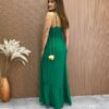 Vestido Longo com Bojo Alça Regulável Detalhe em Guipir Verde - Fernanda Ramos Store