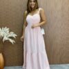 Vestido Longo Fernanda com Bojo Listrado Rosa - Fernanda Ramos Store