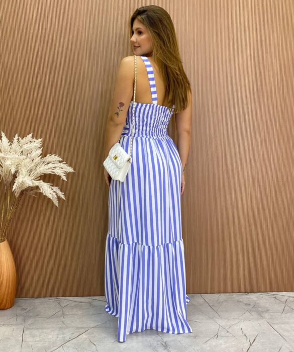 Vestido Longo Fernanda com Bojo Listrado Lilás - Fernanda Ramos Store