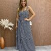 Vestido Longo Fernanda com Bojo Listrado Preto - Fernanda Ramos Store