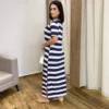 Vestido Longo Manga Curta sem Bojo de Malha Listrado Azul Marinho - Fernanda Ramos Store