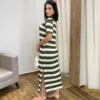 Vestido Longo Manga Curta sem Bojo de Malha Listrado Verde - Fernanda Ramos Store