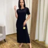 Vestido Longo Manga Curta sem Bojo de Malha Preto - Fernanda Ramos Store