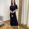 Vestido Longo Manga Curta sem Bojo de Malha Preto - Fernanda Ramos Store