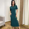 Vestido Longo Manga Curta sem Bojo de Malha Verde - Fernanda Ramos Store