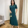 Vestido Longo Manga Curta sem Bojo de Malha Verde - Fernanda Ramos Store