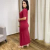 Vestido Longo Manga Curta sem Bojo de Malha Vinho - Fernanda Ramos Store