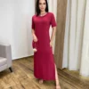 Vestido Longo Manga Curta sem Bojo de Malha Vinho - Fernanda Ramos Store