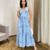 Vestido Longo sem Bojo Aurora Bordado Azul - Fernanda Ramos Store