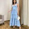 Vestido Longo sem Bojo Aurora Bordado Azul - Fernanda Ramos Store