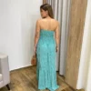 Vestido Longo sem Bojo com Amarração no Pescoço Verde Água Listrado - Fernanda Ramos Store