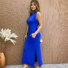 Vestido Longo sem Bojo de Malha com Bolsos Azul Bic - Fernanda Ramos Store