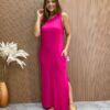 Vestido Longo sem Bojo de Malha com Bolsos Pink - Fernanda Ramos Store