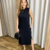 Vestido Longo sem Bojo de Malha com Bolsos Preto - Fernanda Ramos Store