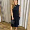 Vestido Longo sem Bojo de Malha com Bolsos Preto - Fernanda Ramos Store