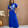 Vestido Longo sem Bojo de Malha Coração Tropical Azul - Fernanda Ramos Store