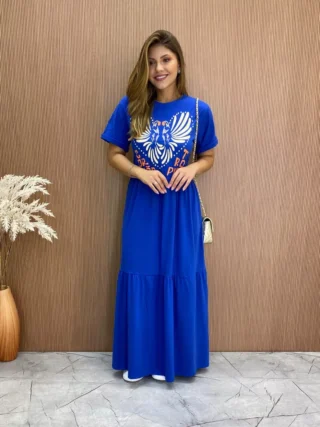 Vestido Longo sem Bojo de Malha Coração Tropical Azul - Fernanda Ramos Store