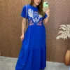 Vestido Longo sem Bojo de Malha Coração Tropical Azul - Fernanda Ramos Store