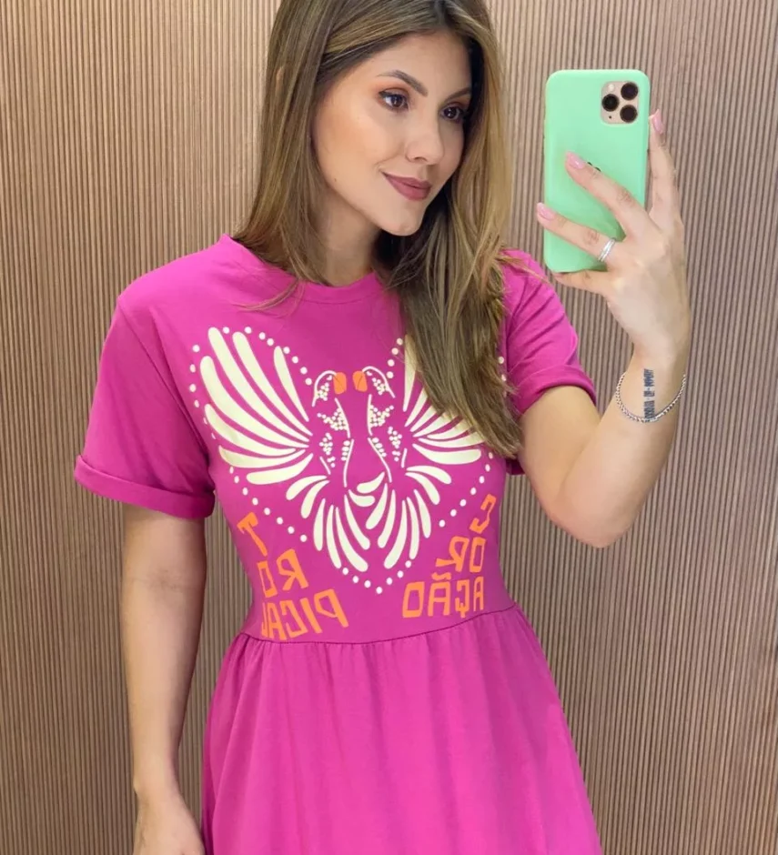 Vestido Longo sem Bojo de Malha Coração Tropical Fúcsia - Fernanda Ramos Store