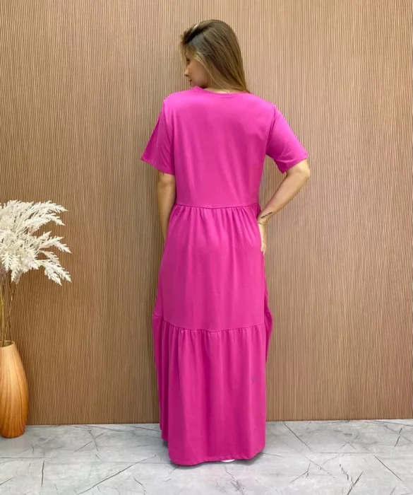 Vestido Longo sem Bojo de Malha Coração Tropical Fúcsia - Fernanda Ramos Store