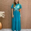 Vestido Longo sem Bojo de Malha Coração Tropical Verde Água - Fernanda Ramos Store