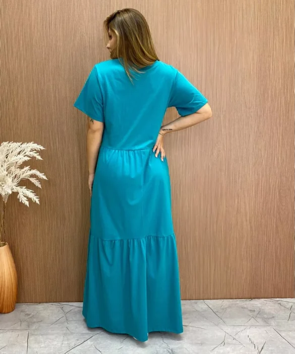 Vestido Longo sem Bojo de Malha Coração Tropical Verde Água - Fernanda Ramos Store