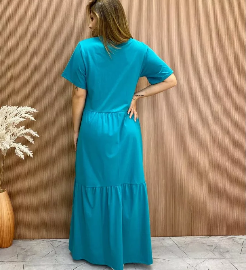 Vestido Longo sem Bojo de Malha Coração Tropical Verde Água - Fernanda Ramos Store