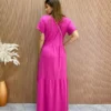 Vestido Longo sem Bojo de Malha Estampa Borboleta Fúcsia - Fernanda Ramos Store