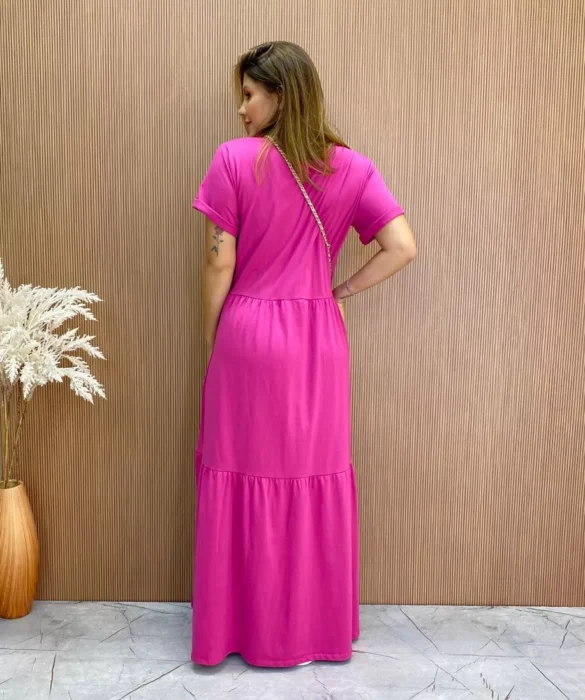 Vestido Longo sem Bojo de Malha Estampa Borboleta Fúcsia - Fernanda Ramos Store