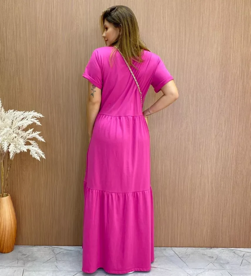 Vestido Longo sem Bojo de Malha Estampa Borboleta Fúcsia - Fernanda Ramos Store