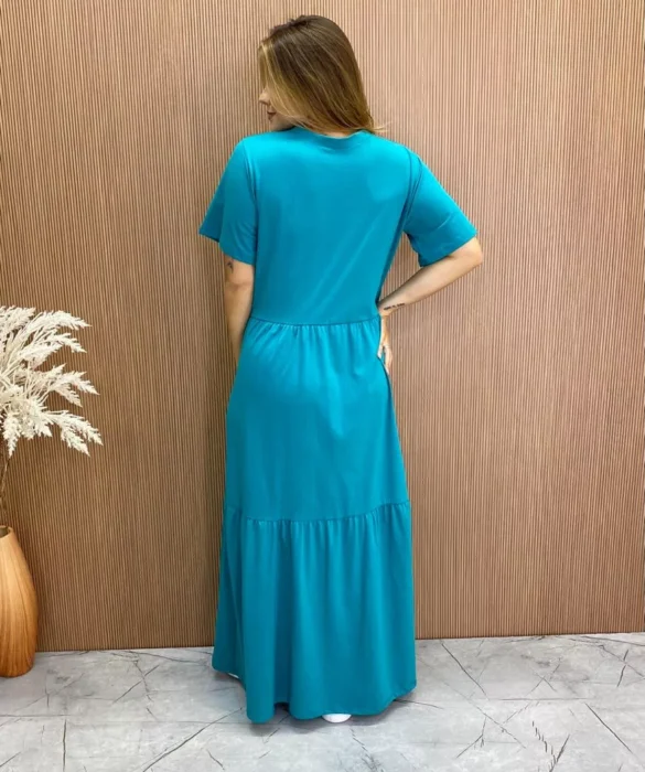 Vestido Longo sem Bojo de Malha Estampa Borboleta Verde Água - Fernanda Ramos Store