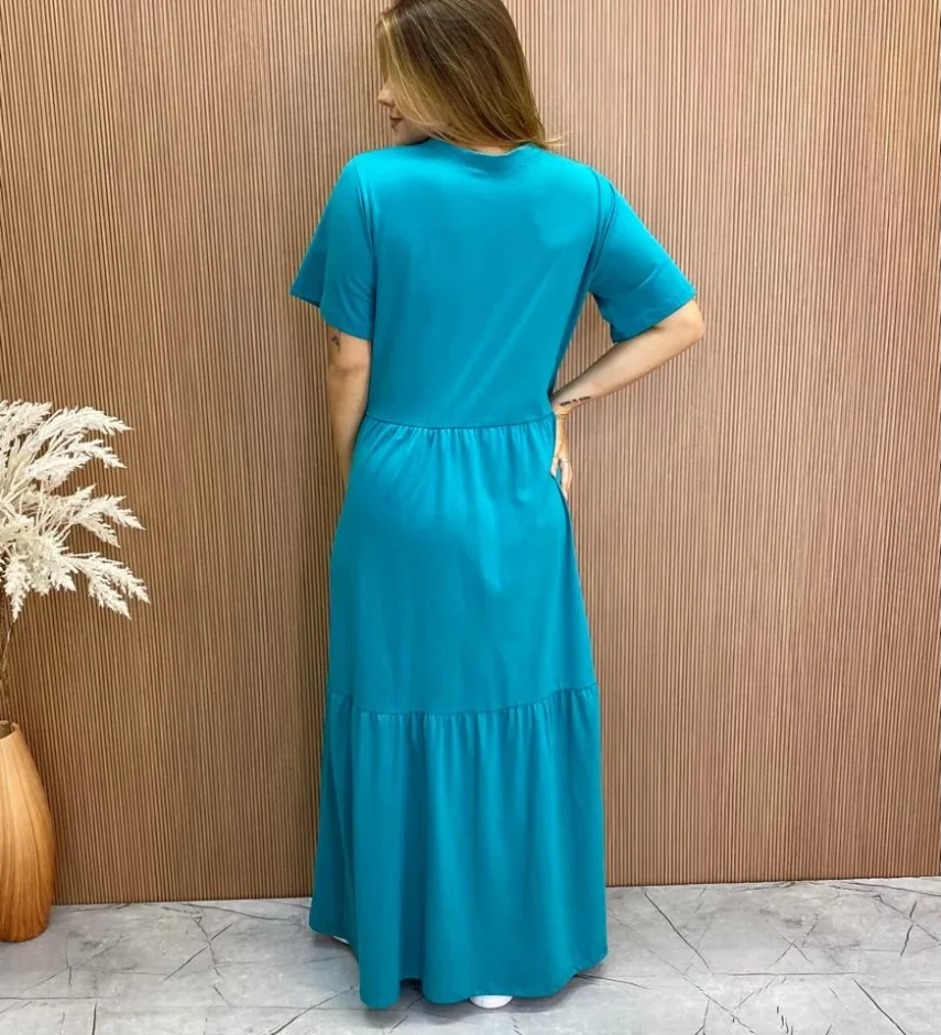 Vestido Longo sem Bojo de Malha Estampa Borboleta Verde Água - Fernanda Ramos Store