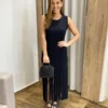 Vestido Longo sem Bojo de Malha Preto com Franjas - Fernanda Ramos Store