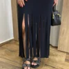 Vestido Longo sem Bojo de Malha Preto com Franjas - Fernanda Ramos Store