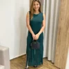 Vestido Longo sem Bojo de Malha Verde com Franjas - Fernanda Ramos Store