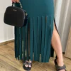 Vestido Longo sem Bojo de Malha Verde com Franjas - Fernanda Ramos Store