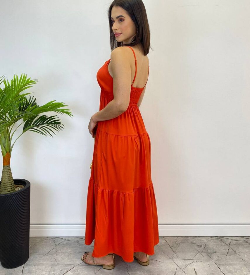 Vestido Longuete Jade sem Bojo com Lastex e Alça Regulável Coral - Fernanda Ramos Store