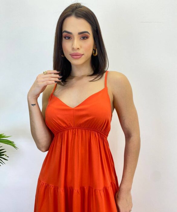 Vestido Longuete Jade sem Bojo com Lastex e Alça Regulável Coral - Fernanda Ramos Store