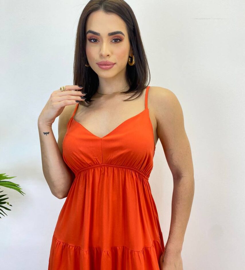 Vestido Longuete Jade sem Bojo com Lastex e Alça Regulável Coral - Fernanda Ramos Store