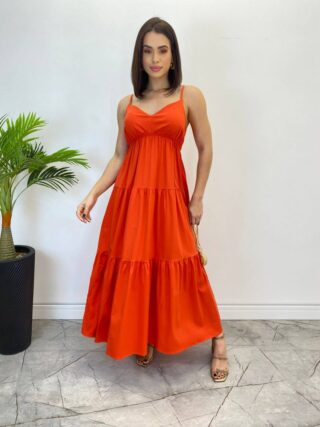 Vestido Longuete Jade sem Bojo com Lastex e Alça Regulável Coral - Fernanda Ramos Store