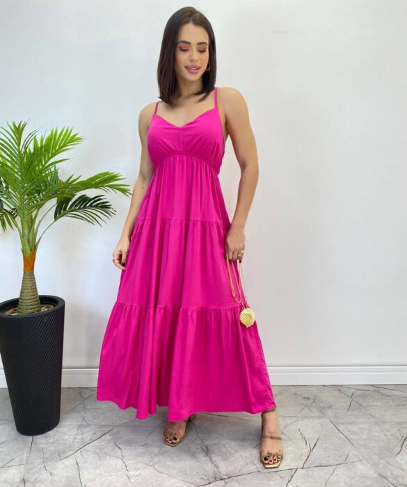 Vestido Longuete Jade sem Bojo com Lastex e Alça Regulável Pink - Fernanda Ramos Store